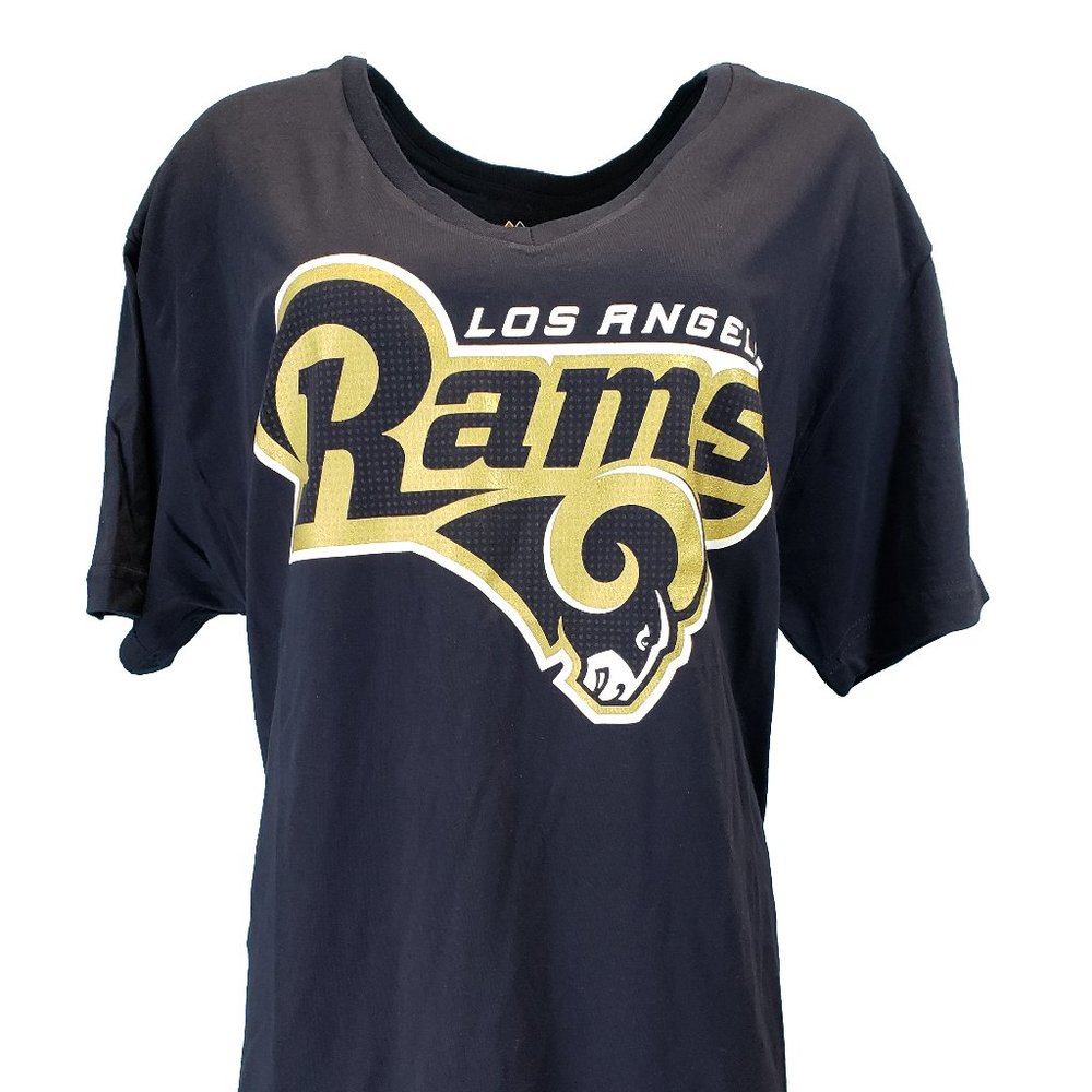 Los Angeles Rams Majestic Women's Blue NFL V Neck T Shirt Plus Size